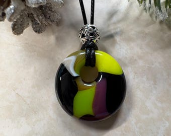 Multi Color Fused Glass Pendant Necklace
