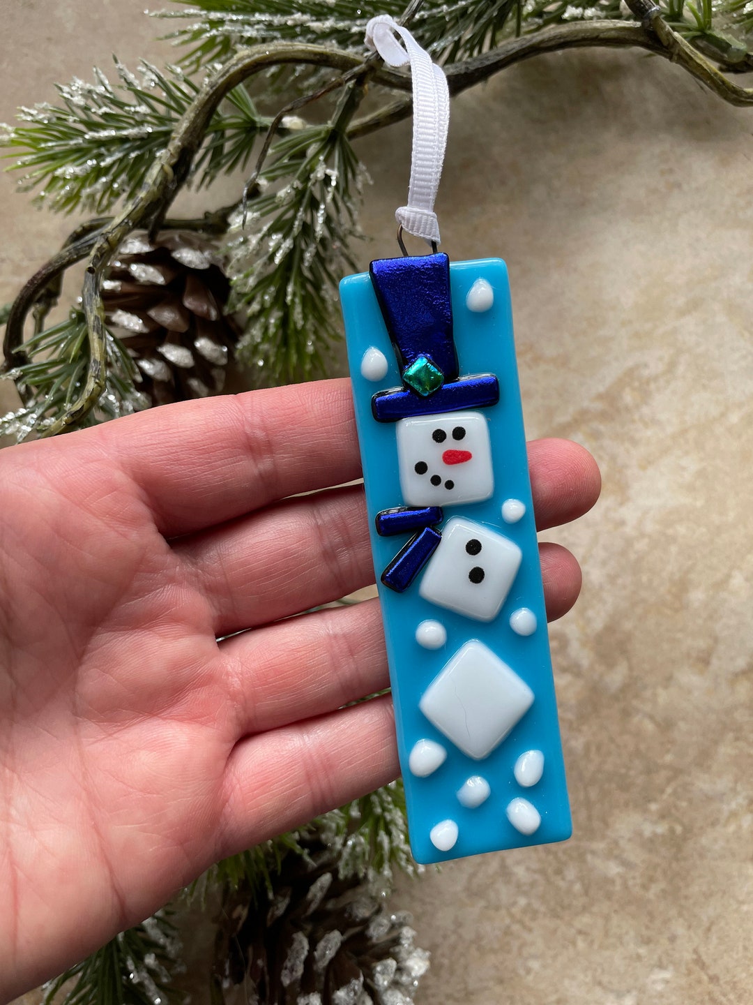 Fused Glass Snowman Ornament Etsy