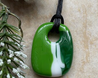 Fused Glass Pendant, Necklace, Green Glass
