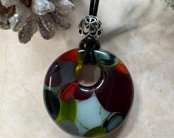 Multi Color Round Fused Glass Pendant Necklace