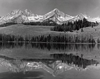 Little Redfish Lake, Sawtooth Mtns, ID - Black and White photograph, Large Format Camera, Processed in a wet darkroom