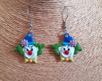CLOWNIN\u2019 AROUND TOWN hand painted mismatched clown earrings