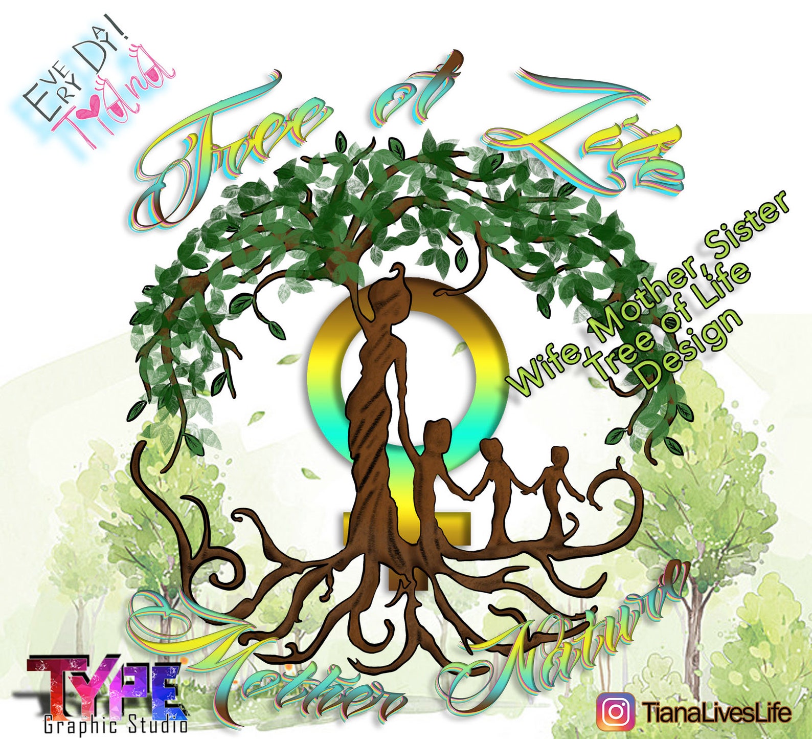 Mother Nature Tree of Life woman Graphic design words of | Etsy
