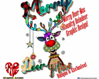 Weihnachten Rentier Merry Deermas Grafikdesign - Sublimationsdruck- Transfer Print On Demand-