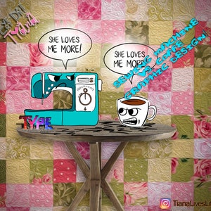 Sewing Machine VS Coffee, PNG, instant download, sublimation graphics - Print On Demand-