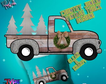 Country Christmas Truck Grafikdesign - Sublimationsdruck- Transfer Print On Demand-
