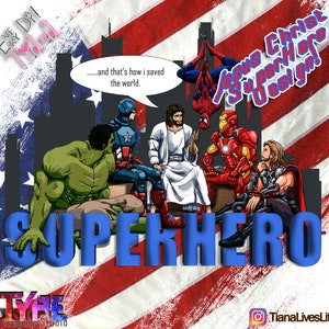 Gesù supereroe vendicatori design- trasferimento -Immagine digitale png download istantaneo per sublimazione