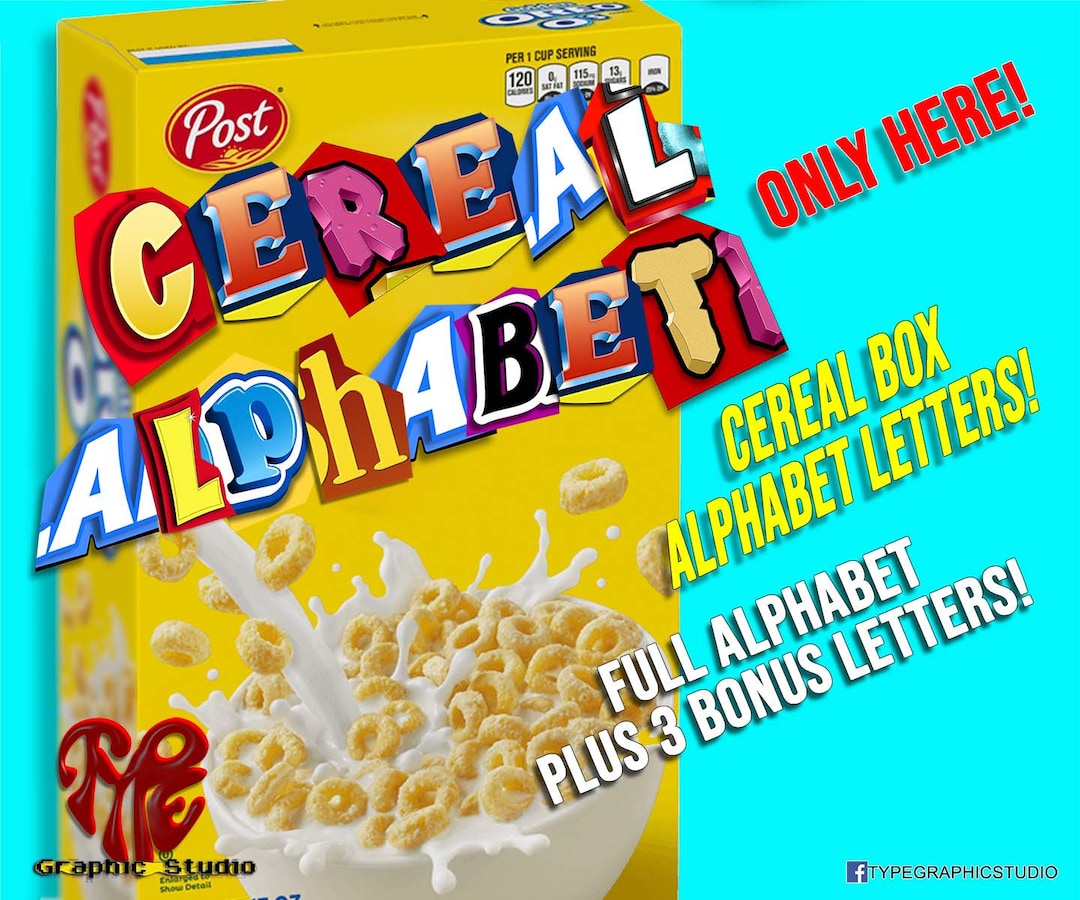 Cereal Box Alphabet Letters Digital Image Png Instant Download for