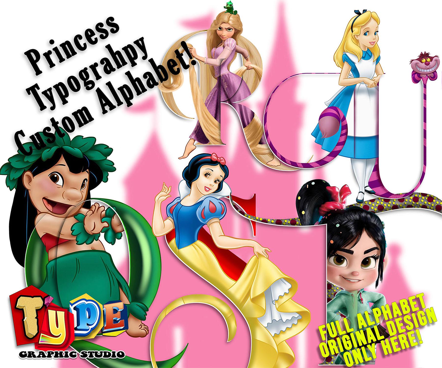 Princess Script Alphabet Princess Typography Alphabet Lettering - Disney- Characters - Etsy