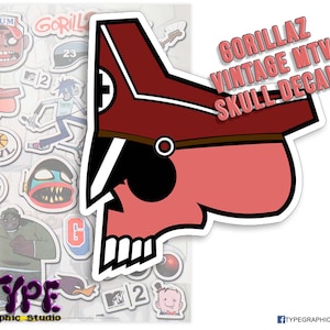 Gorillaz MTV skull Sticker- gorillas decal 2 - Bonesy - Skull -noodle - 2-D - Russel - Murdoc