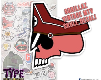 Gorillaz MTV skull Sticker- gorillas decal 2 - Bonesy - Skull -noodle - 2-D - Russel - Murdoc
