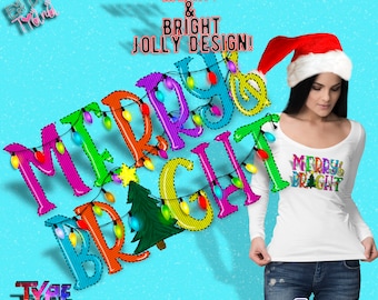 Merry & Bright Grafikdesign - Sublimationsdruck- Transfer Print On Demand-