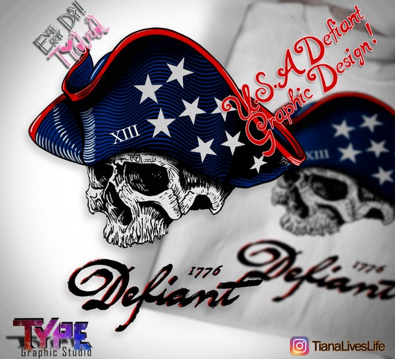 Defiant Skull 1776 Grunge Design 