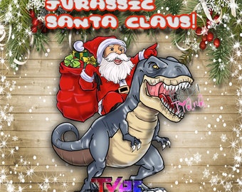 Nikolaus auf einem Dinosaurier T-Rex Grafikdesign - Sublimationsdruck- Transfer Print On Demand-