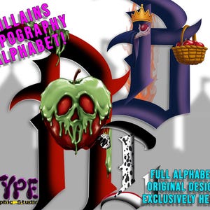 Letras del alfabeto tipográfico de villanos - Personajes de Disney