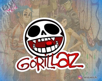 Bonesy skull Sticker- gorillas decal 2 - Bonesy - Skull -noodle - 2-D - Russel - Murdoc