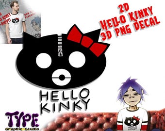 Hello Kinky 2D Graphic T-shirt Gorillaz 2D 3d png Decal
