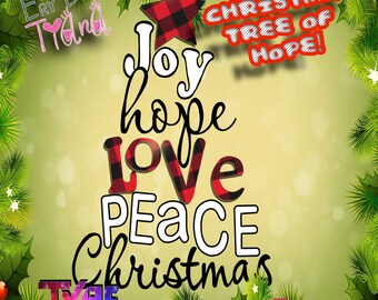 Freude, Liebe Hoffnung - digitale Weihnachtsbaum Wortkunst für Winter T-shirt und Wohnkultur, Kartengestaltung, Scrapbooking Png, jpg
