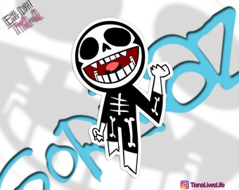 Bonesy skeleton Sticker- gorillas decal 2 - Bonesy - Skull -noodle - 2-D - Russel - Murdoc