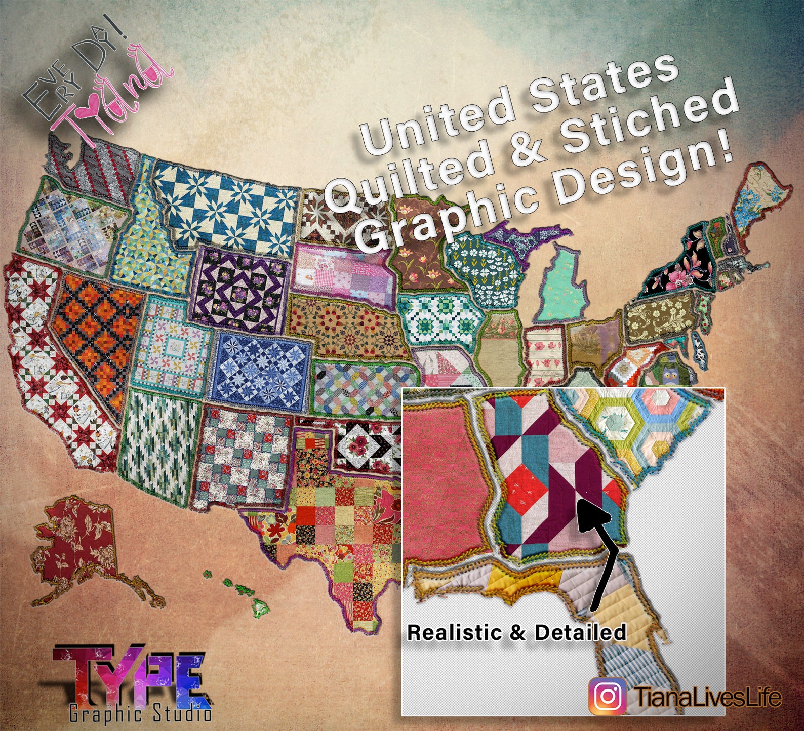 Quilted USA Stitched USA Patchwork PNG Instant Download | Etsy