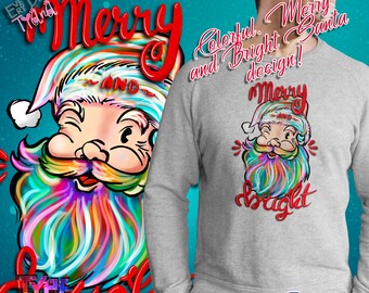 Merry and Bright Santa Grafikdesign - Sublimationsdruck- Transfer Print On Demand-