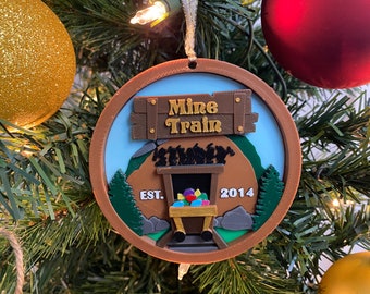 Gem Mining Coaster  Enchanted Ornament (Mine Train inspired Ornament, Handmade 3D Printed Disney Christmas Snow White Disney World)