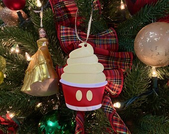 Mickey Dole Whip Enchanted Ornament (Disney Snack-Inspired 3D Printed Christmas Ornament, Mickey Ice Cream, Mickey Waffle, Mickey Pretzel)