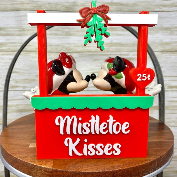 Mistletoe Kisses Kissing Booth 3D Printed (Christmas Tiered Tray Decor, Disney Holiday Decor, Kissing Stand, Mickey Mouse, Home Decor)