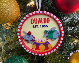 Soaring Elephants Enchanted Ornament (Dumbo the Flying Elephant-inspired Handmade 3D Printed Disney Ride Christmas Ornament, Classic Disney)