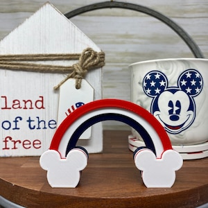Patriotic Magical Mouse Rainbow Tiered Tray Trinket (Tiered Tray Decor, 4th of July, 3D Printed, Home Decor, Shelf Sitter, America)