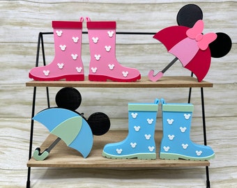 Mickey Umbrella and Boots Trinket (Spring Tiered Tray Decor, Disney Home Decor, Rain Boots, 3D Print, April Showers, Summer, Pastel, Minnie)