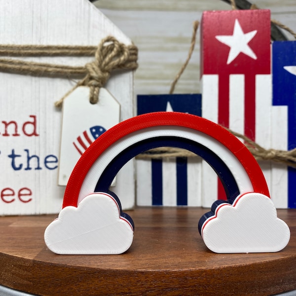 Patriotic Rainbow Tiered Tray Decor: 3D Printed USA Trinket