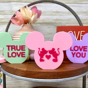 Mickey Conversation Hearts Tiered Tray Trinket (Disney Tiered Tray Decor, Valentine&#39;s Day, 3D Printed, Home Decor, Pastel Valentine&#39;s)