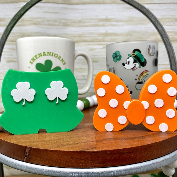 St Patrick's Mickey Pants and Minnie Bow Tiered Tray Trinket (Disney Home Decor, Shamrock 3D Printed, Irish, St Patty's, Leprechaun)