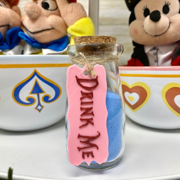 Drink Me Bottle (Alice in Wonderland, Disney Tiered Tray, 3D Printed, Mad Tea Party, Mad Hatter, Queen of Hearts, March Hare, Party Favors)