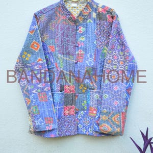 Floral Patchwork Kantha Quilted Jacket: Bohemian Cotton Boho Coat