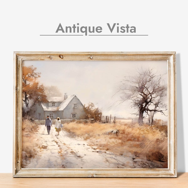 Country Landscape Wall Art Vintage Autumn Painting Rustic Autumn Decor Digital Download A10