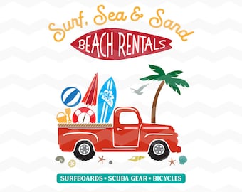 Beach Truck SVG: Summer Truck SVG File, DXF Silhouette Cameo, Cricut Beach Truck, Svg cut file