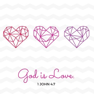 God is Love Bible Verse - Christian Poster Printable - Geometric Polygon Pink Hearts
