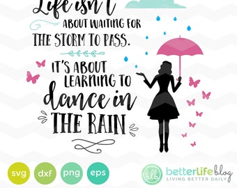 Danse dans le Svg de pluie : jeune fille avec le parapluie en pluie fichier SVG, DXF Silhouette Cameo, Cricut danser sous la pluie Svg coupe fichier