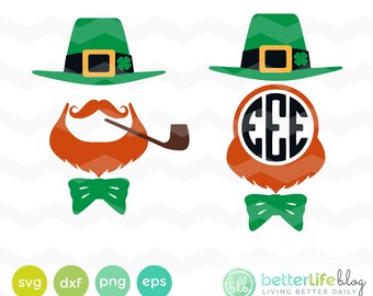 Leprechaun Face Svg: St Patrick's Day Leprechaun Monogram SVG File, DXF Silhouette Cameo, Cricut Explore Svg archivo de corte