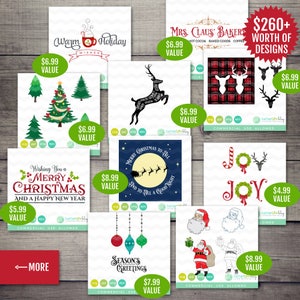 Pu&ograve; includere: Una collezione di 10 design digitali a tema natalizio, tra cui immagini di Babbo Natale, renne, alberi di Natale, decorazioni e design basati su testo come "Buon Natale" e "Gioia". I design sono disponibili per uso commerciale.