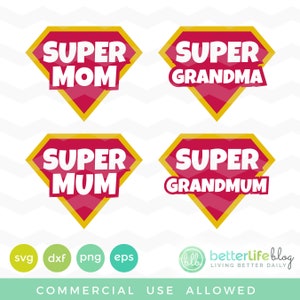 Super Mom Svg: arquivo Super Mum SVG, Super Grandma SVG DXF Silhouette Cameo, arquivo de corte Cricut Svg