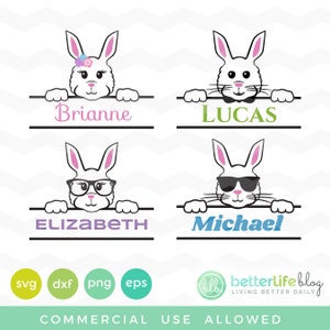 Easter Bunny visages Svg : Visages de lapin avec des noms fichier SVG, DXF Silhouette Cameo, Cricut Explorer Svg couper fichier