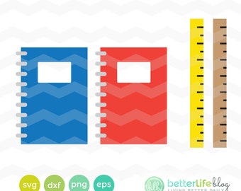 Notebooks and Rulers SVG File: Back to School SVG, DXF Silhouette Cameo, Cricut Explore Cut Files, Education