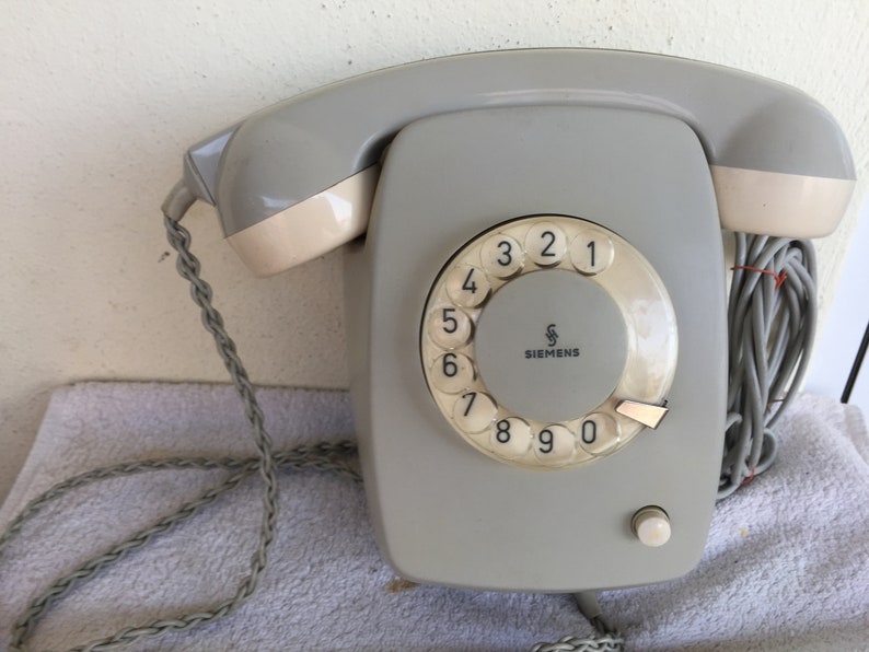 Vintage Rotary Dial Wall Telephone Siemens Grey Color Germany