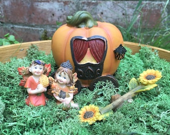 Pumpkin Carriage Miniature Set  with Fall Fairies