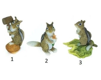 Choice of Chipmunk Figurines, Chipmunk Miniatures,Fairy Garden Forest Animals, Chipmunk Cake Topper, Shadowbox Animals