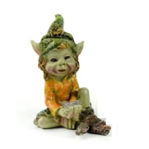 Pixie Holding a Stone, Mischievous Pixie, Fairy Garden Accessory