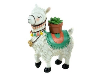 Standing Llama with Cactus,  Desert Llama, Decorated Llama. Llama Gift, White Llama Figurine